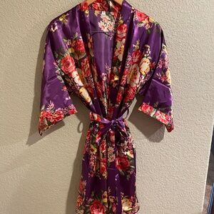 Satin purple flora robe